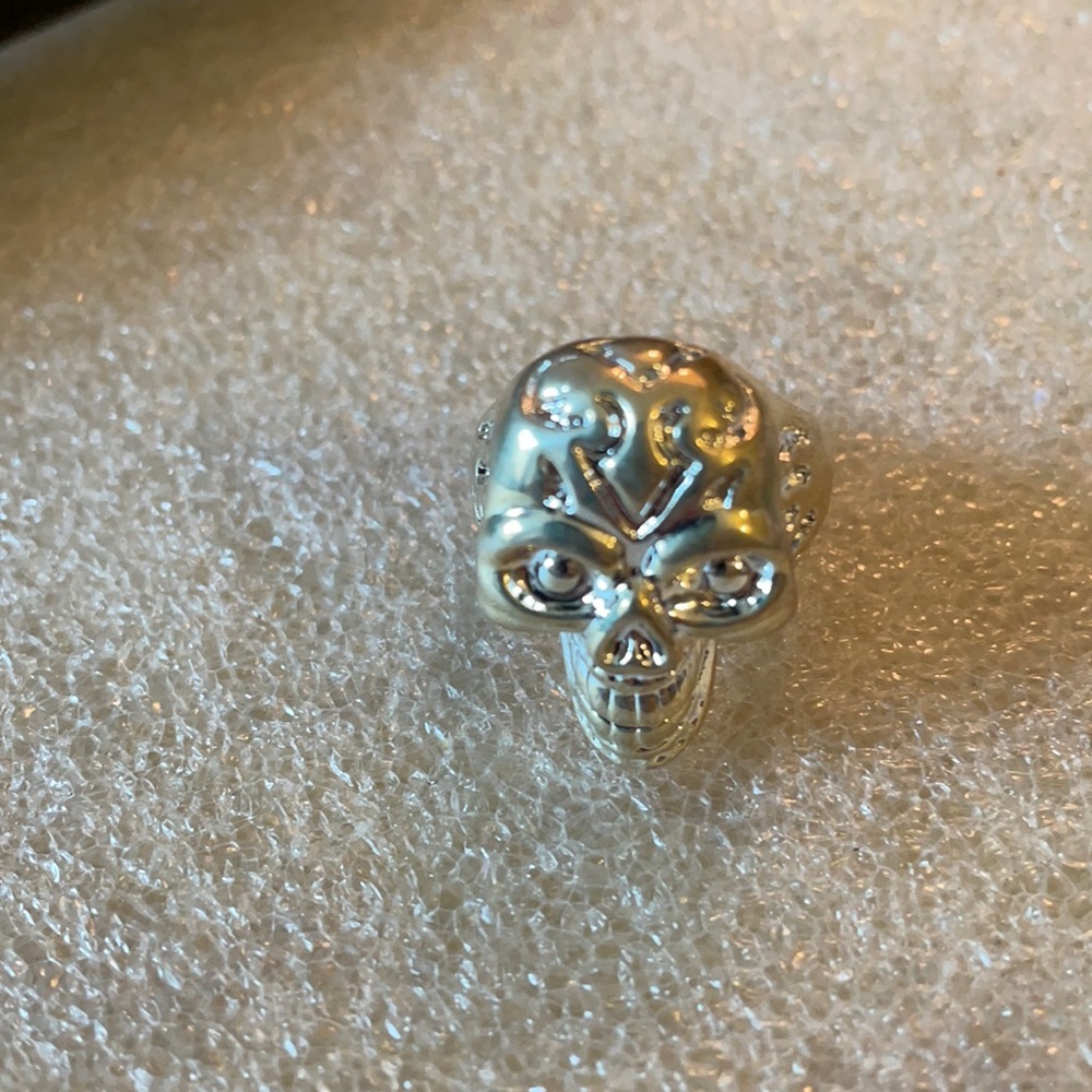 Vintage Solid 925 Human Skull Ring - image 1